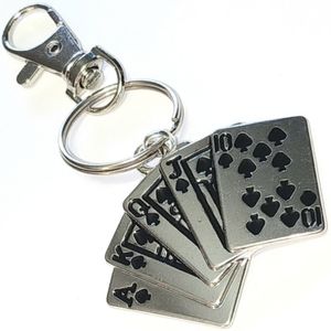 Royal Flush Poker Card Game Silver Claw Clasp Keychain Keyring Gambling Draw Ace